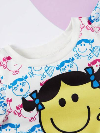Mr Men Little Miss X  قطعة رأسية فتيات رضع بنمط كرتوني يحتوي على كشكش وردية عند الإبط وكعب مرتبط وشورت