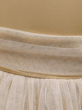 فستان سادة أنيق من الشبكة والساتان للبنات، تصميم بسيط مناسب للأداء والاستضافة والعرض على المنصة، باستثناء الاكسسوارات