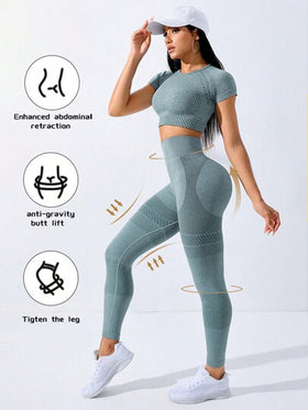 Slayform طقم ملابس رياضية للنساء من قطعتين ذو لون أحادي عالي المطاطية والامتداد، طقم تمرين رياضي للنساء، تشكيلة جينزات للنساء
