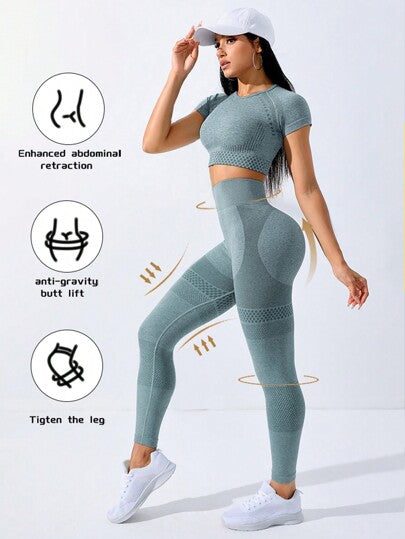 Slayform طقم ملابس رياضية للنساء من قطعتين ذو لون أحادي عالي المطاطية والامتداد، طقم تمرين رياضي للنساء، تشكيلة جينزات للنساء