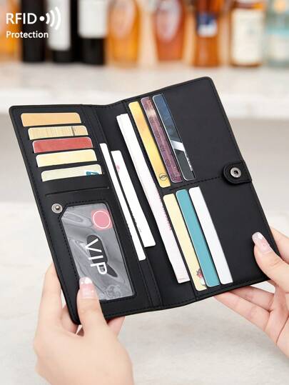 CHARM INFINITE حافظة بطاقات ذات عدة فتحات مزودة بحماية RFID ضد السرقة، مصنوعة من جلد PU القابل للطي بسحاب وإبزيم، مثالية للرجال ، محفظة وحافظة للعملات، محفظة طويلة مصممة بأناقة وعصرية