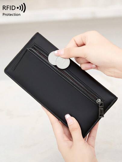 CHARM INFINITE حافظة بطاقات ذات عدة فتحات مزودة بحماية RFID ضد السرقة، مصنوعة من جلد PU القابل للطي بسحاب وإبزيم، مثالية للرجال ، محفظة وحافظة للعملات، محفظة طويلة مصممة بأناقة وعصرية