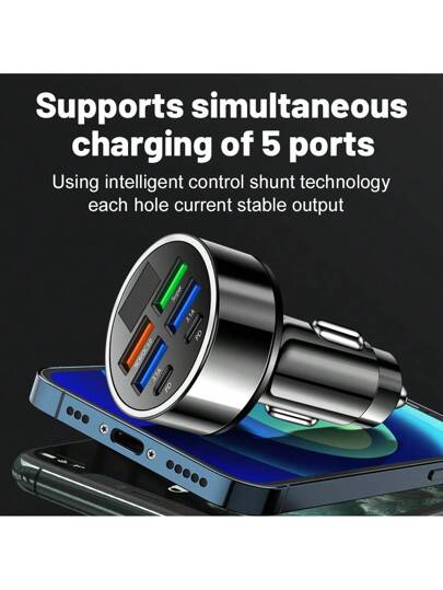 شاحن سيارة رقمي العرض 100 واط 6 منافذ، شحن سريع بتقنيات PD و QC3.0 ، USB C شاحن هاتف للسيارة نوع C متوافق مع آيفون