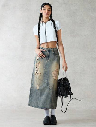 Forever 21 تنورة جينز نسائية متضررة