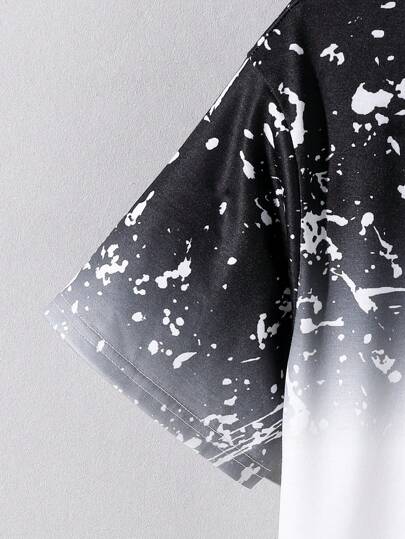 SHEIN طقم ملابس صبياني عمر البلوغ مناسب بتصميم طباعة التاج والحروف بتدرج الألوان و قميص بأكمام قصيرة وشورت فضفاض للارتداء العادي