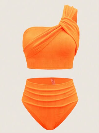 طقم تانكيني حريمي Swim مجموعة تانكيني للسباحة للنساء مع عُنقٍ ملتوٍ وفتحة غير متماثلة وعقدة ملتفة في الصيف