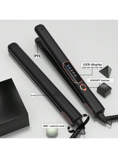 قطعة واحدة PTC شعر مسطح ذو شاشة LED مزدوج الوظيفة مسوي وملفف شعر