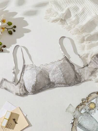 SHEIN حمالة صدر لاسلكية مزركشة بالشبك والدانتيل، ملابس داخلية