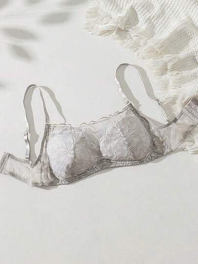 SHEIN حمالة صدر لاسلكية مزركشة بالشبك والدانتيل، ملابس داخلية