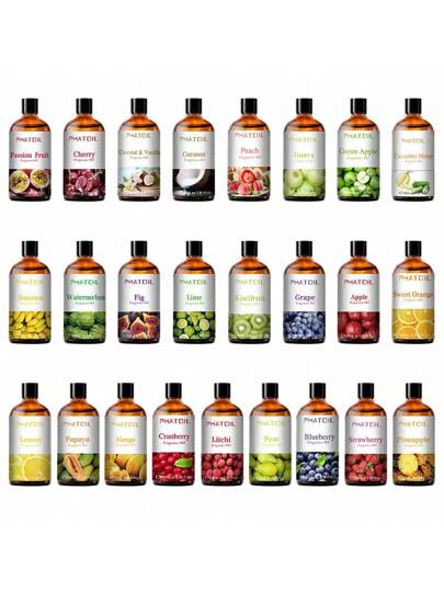 PHATOIL زيوت عطرية فاكهية بحجم 100 مل/3.38أونصة، للرائحة العطرية اللازمة في المرطبات، معالجة الأمراض عن طريق الروائح، الاسترخاء في الاستحمام، العطور والرائحة، عناية البشرة، زيوت جوز الهند والفانيليا، الخيار والبطيخ، جوز الهند والفراولة، الخوخ...