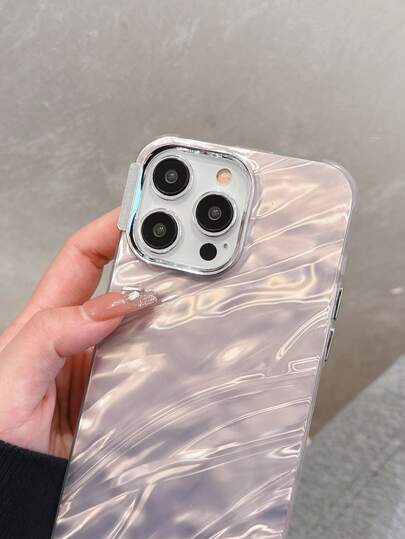 غطاء هاتف متوافق مع iPhone بنمط موجي مطلي كجلد التفاح