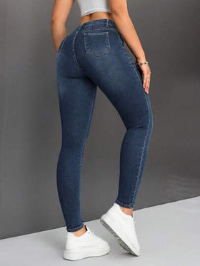 SHEIN PETITE جينز نحيل بخصر عالٍ للنساء