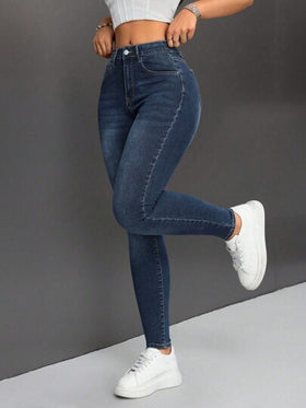 SHEIN PETITE جينز نحيل بخصر عالٍ للنساء