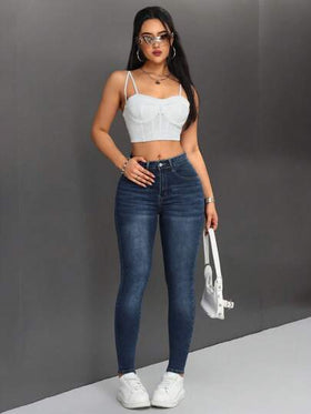 SHEIN PETITE جينز نحيل بخصر عالٍ للنساء