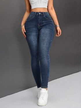 SHEIN PETITE جينز نحيل بخصر عالٍ للنساء