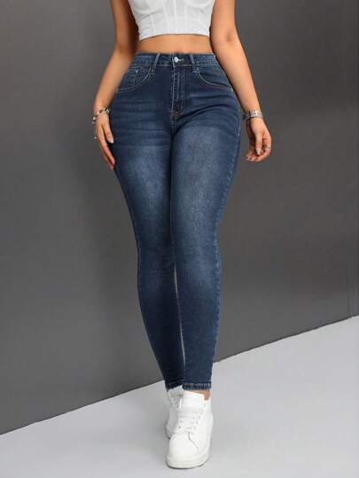 SHEIN PETITE جينز نحيل بخصر عالٍ للنساء