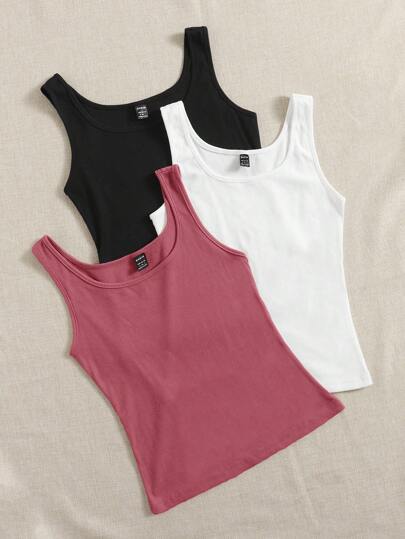 EZwear ملابس علوية بدون أكمام و عنق مربع وحيد اللون للنساء متوفر بثلاثة ألوان مختلفة
