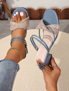 صنادل بكعب سميك للسيدات موديل 2025، كعب متوسط بتصميم أميري مناسب للفساتين، قابلة للتحويل إلى نصف كعب/كعب عالي كامل