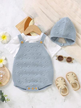 SHEIN Vintaside Kids للبنات الاطفال تفاصيل ازرار حياكة بوديسوت & قبعة بدون تي شيرت