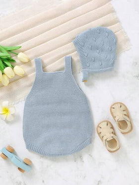 SHEIN Vintaside Kids للبنات الاطفال تفاصيل ازرار حياكة بوديسوت & قبعة بدون تي شيرت