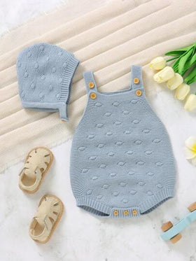 SHEIN Vintaside Kids للبنات الاطفال تفاصيل ازرار حياكة بوديسوت & قبعة بدون تي شيرت