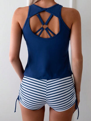 طقم تانكيني حريمي Swim Lushoire طقم لباس سباحة مكون من صدرية مخطط وكنزة علوية وشورت بسوسرة للنساء، للعسل، السفر، الإجازة، حمام السباحة،شاطئ الصيف'