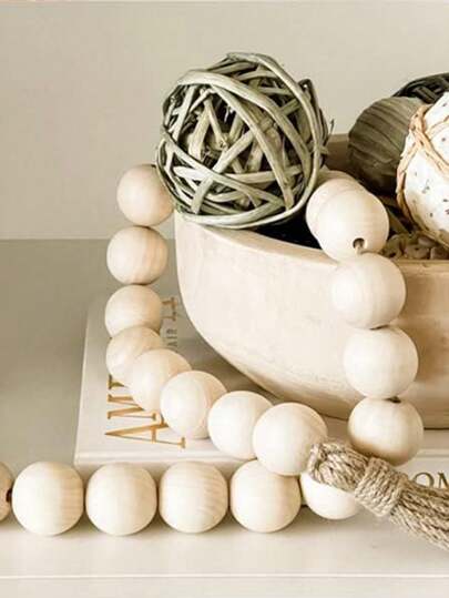 إكليل من الشرابات والخرز الخشبي قطعة واحدة، إكسسوار مجوهرات DIY يدوية الصنع، سلسلة خرز خشبي طبيعي، ديكور معلق بأسلوب المزرعة، ديكور منزلي، قلادة يدوية، هدية مثالية