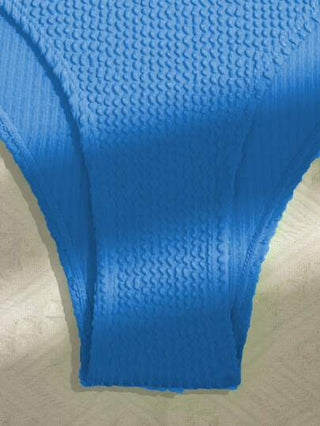 Swim مجموعة بيكيني نسائية من قطعتين مع نسيج بتصميم موحد اللون، لباس سباحة للصيف على الشاطئ