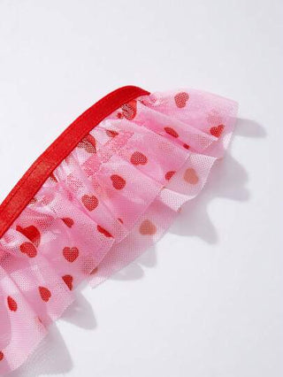 لانجيري حريمي PetitDoll فستان عباءة مع مشبك أقدام محبك الشريط المتموج ذو طباعة قلب مع سروال تانج