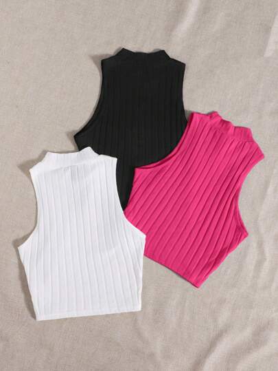 EZwear ملابس علوية بدون اكمام نسائي بتصميم اضلاع بلون سادة