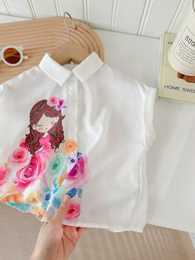 SHEIN LMoss Kids ملابس علوية بأكمام قصيرة فضفاضة للبنات الصغيرات لأسلوب الموضة الرياضي، للربيع والصيف