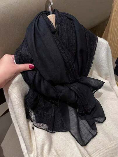 قطعة واحدة وشاح دانتيل بلون واحد للنساء، للارتداء اليومي