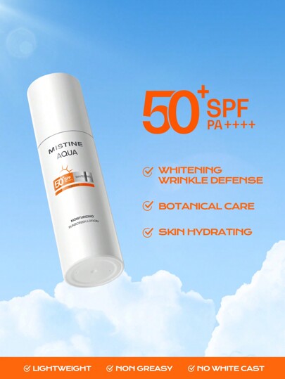MISTINE واقي شمس للوجه مرطب ومبيض SPF 50+، واقي شمس للوجه مضاد للشيخوخة للبشرة الحساسة، يهدئ ويصلح البشرة، 40 مل، 1 عبوة