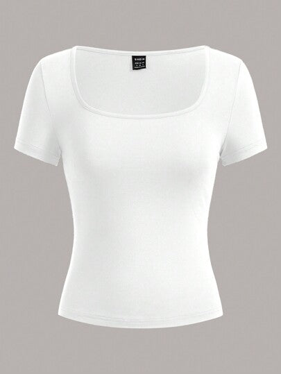 EZwear 3قطع تي شيرت تي كاجوال مقصور الأكمام والياقة المربعة للنساء ، صيف