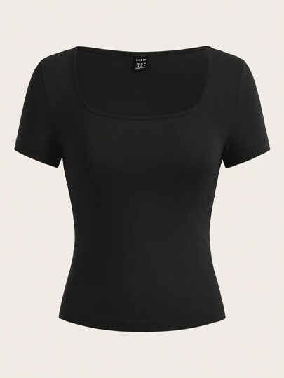 EZwear 3قطع تي شيرت تي كاجوال مقصور الأكمام والياقة المربعة للنساء ، صيف