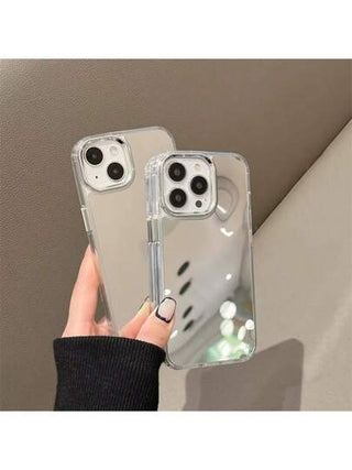 حافظة هاتف بمرآة مكياج متوافقة مع 13/Xs/11/14/ و 15 Pro Max، غطاء خارجي صلب بإطار ناعم مع مرآة للنساء
