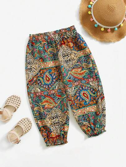 SHEIN بنطلون جوجر للفتيات ذات الخصر العالي وطبعة بيزلي