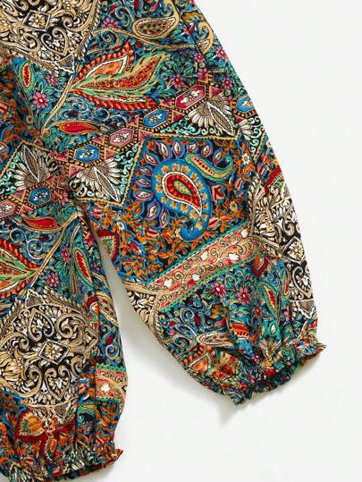 SHEIN بنطلون جوجر للفتيات ذات الخصر العالي وطبعة بيزلي