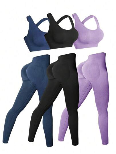 Easify SHEIN Sport طقم ملابس رياضية للنساء متكون من سترة وسروال رياضيمطبوع بنقشات اللولب والخيوط للتمارين الرياضية والجلوس وممارسة اليوجا