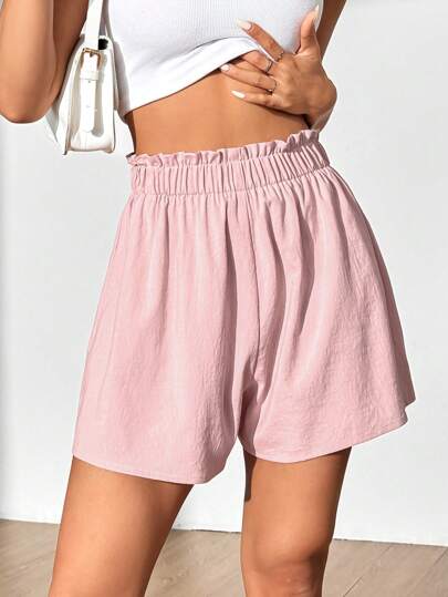 Flirla سروال قصير نسائي عادي بحاشية مطوية عند الخصر