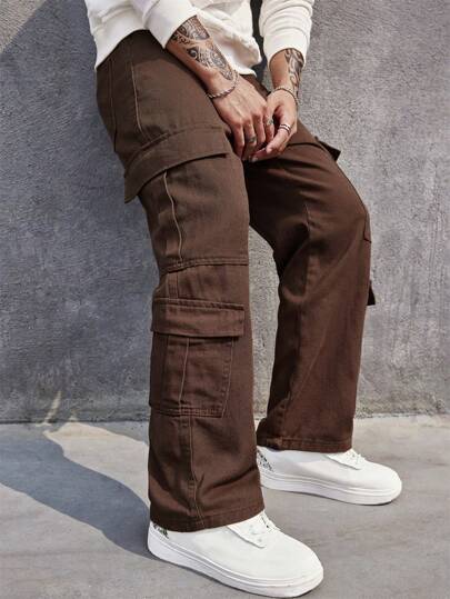 Manfinity Homme سراويل جينز رجال ذات جيوب كارجو بغطاء