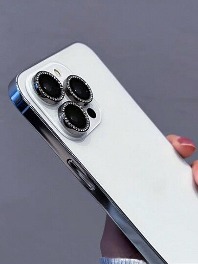 3 قطع واقي عدسة كاميرا متوافق مع هاتف iPhone، مزود بحلقة من المعدن اللامع والأحجار الكريمة، بغشاء مقاوم للخدش بصلادة 9H، إكسسوار موضة، غطاء واقي سهل الاستخدام