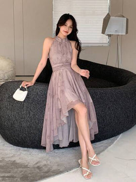 DAZY فستان صيفي ماكسي للنساء بطبعة ربطة عنق متعددة الطبقات وحاشية غير متماثلة