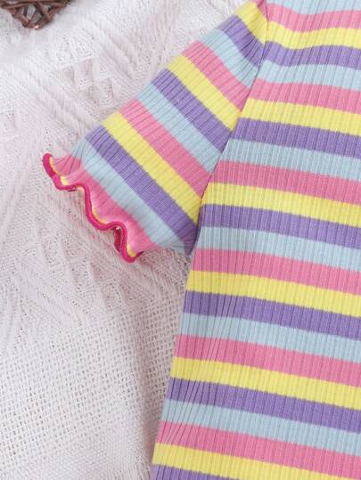 girls-sets ملابس علوية قصير بأكمام مخطط لليوميات مع تنورة بطابع أنيق وجذاب للفتيات المراهقات