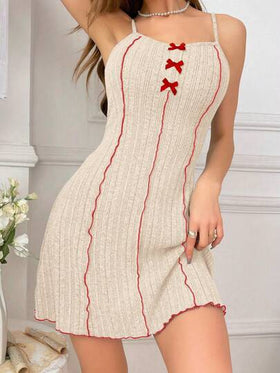 SHEIN بيجاما سرير قميص الليل الرباط التباين المزخرف على شكل فيونكة