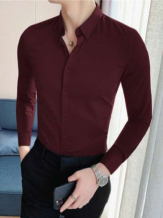 Manfinity Homme قميص موحدة اللون أزرار علوية للرجال