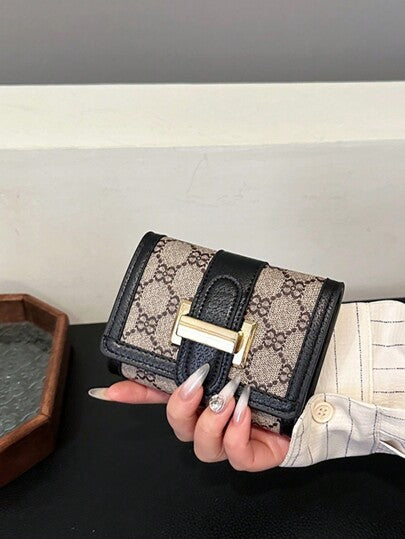 محفظة قصيرة النساء طباعة زهور كلاسيكية، طي ثلاثي الأغطية، متعددة الفتحات لبطاقات البنك والهوية مضادة للمسح،إصدار ريترو مدمجة