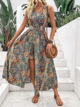 SHEIN LUNE رومبير نسائي بطبعة Paisley ورقبة V مطبوع على الطراز العطلة