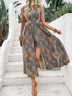 SHEIN LUNE رومبير نسائي بطبعة Paisley ورقبة V مطبوع على الطراز العطلة