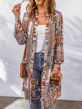 Astylish كيمونو طويل كارديجان نسائي مفتوح الأمام مزخرف بنقشة زهور، طراز بوهو شيك مريح، معطف صيفي للشاطئ